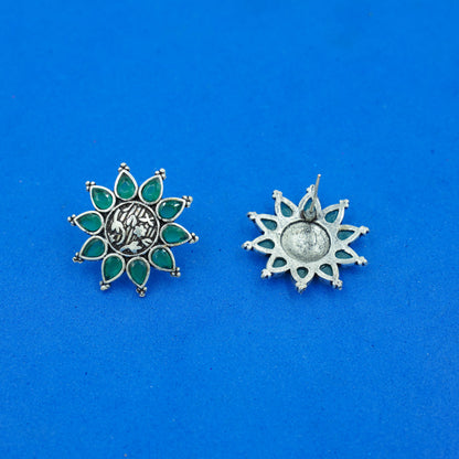 Kamala-Silver Brass Stone-Studded Stud Earrings