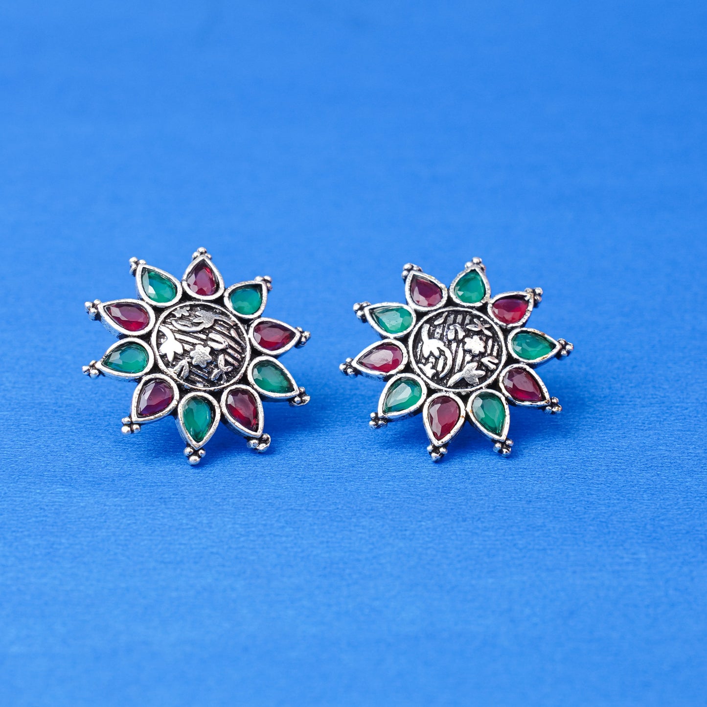 Pushpika- Silver Brass Stone-Studded Stud Earrings