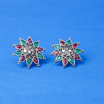 Pushpika- Silver Brass Stone-Studded Stud Earrings