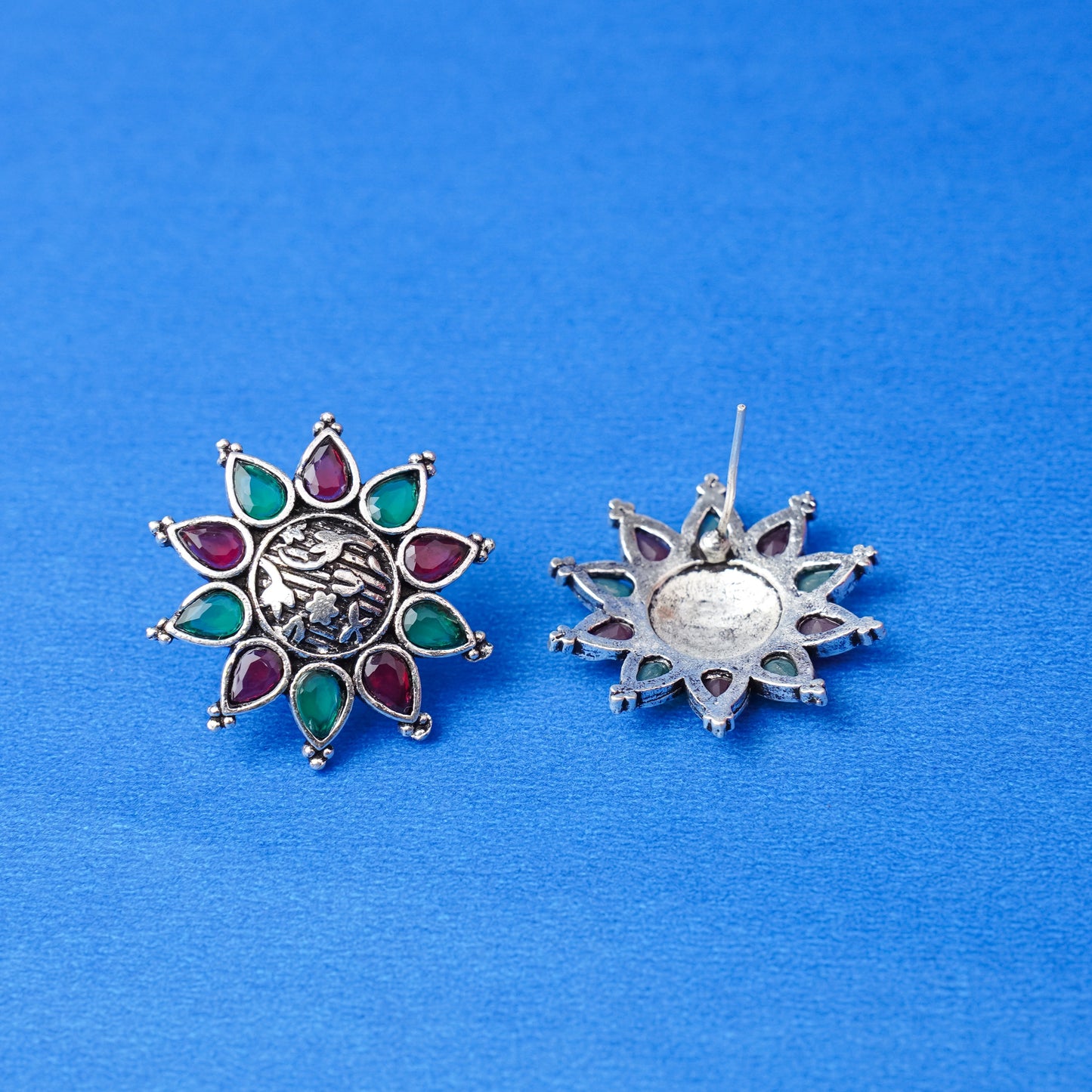 Pushpika- Silver Brass Stone-Studded Stud Earrings