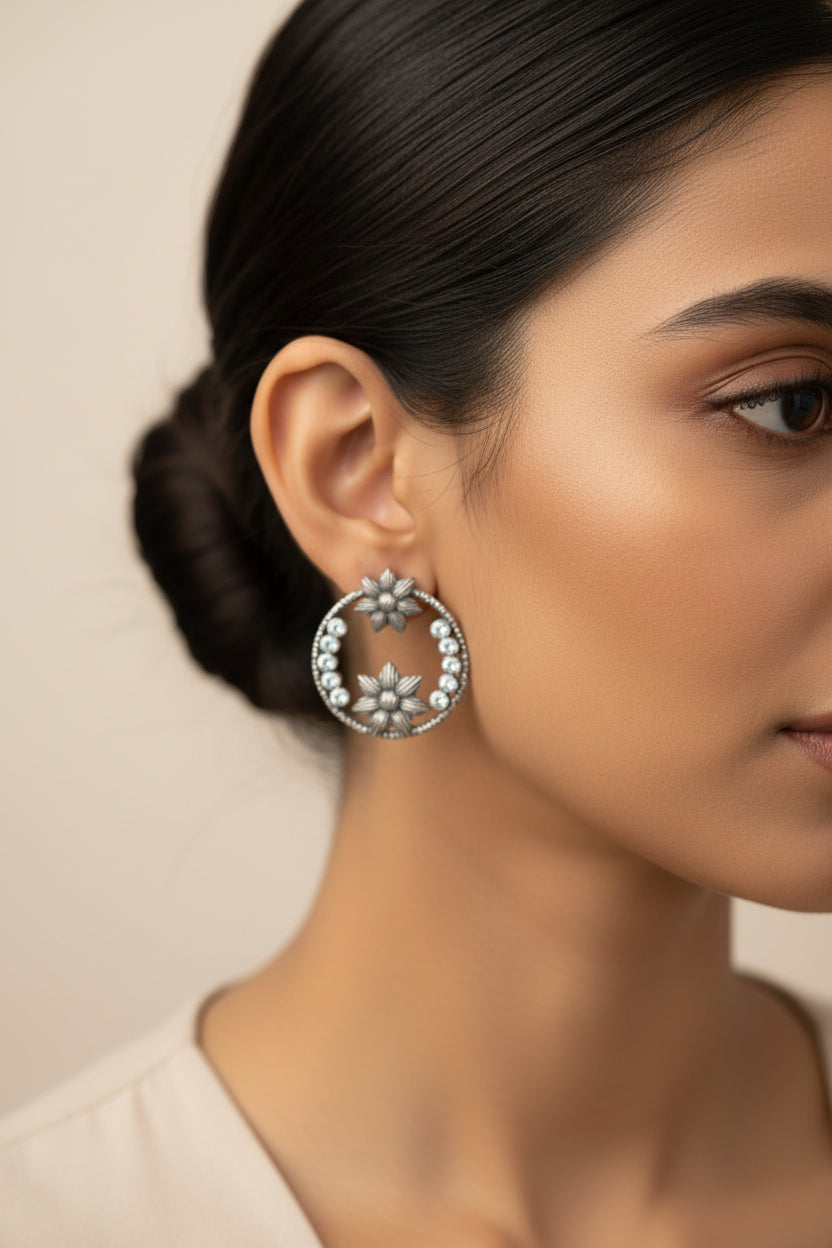 JhilmilPhool- Silver Brass Oxidised stud earrings