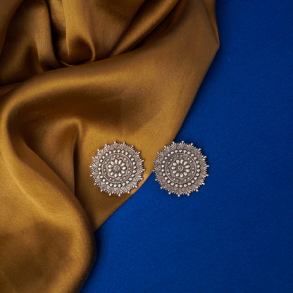 RajatPhool- Silver Brass Oxidised Stud Earrings