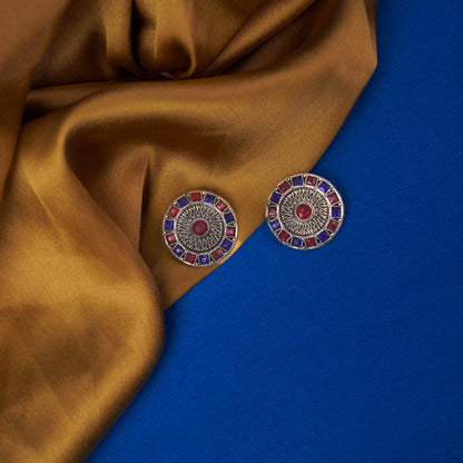 Rangini- Silver Brass Stone-Studded Stud Earrings
