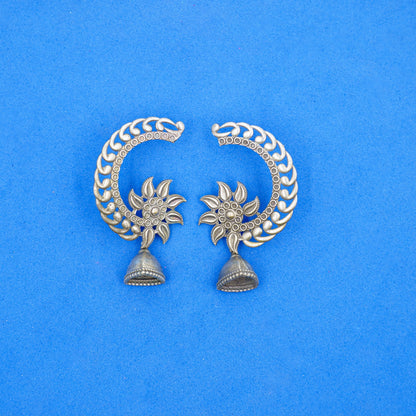 Chandphool- Silver Brass Oxidised dangler earrings