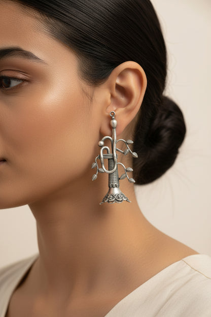 Naadini- Silver Brass oxidised stud earrings