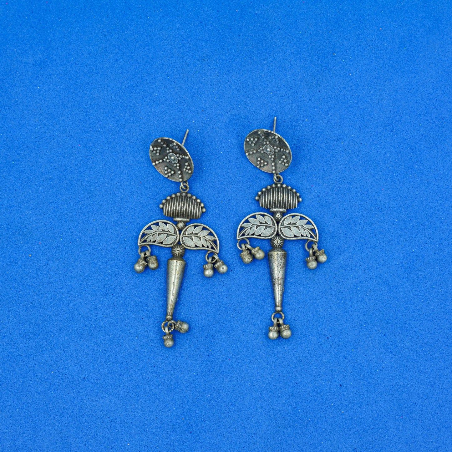 Patrapank- Silver Brass Oxidised dangler earrings