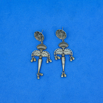 Patrapank- Silver Brass Oxidised dangler earrings