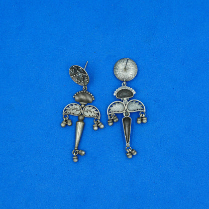 Patrapank- Silver Brass Oxidised dangler earrings