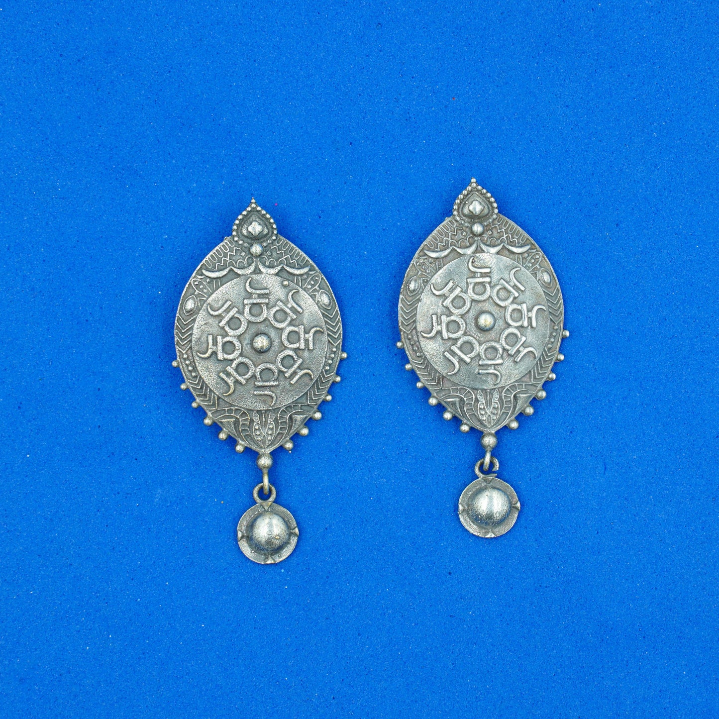 Abhiraama- Silver Brass oxidised dangler earrings