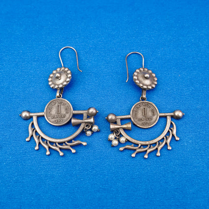 Mudrika- Silver Brass Oxidised dangler earrings