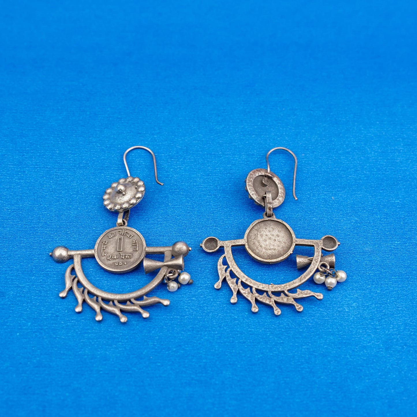 Mudrika- Silver Brass Oxidised dangler earrings