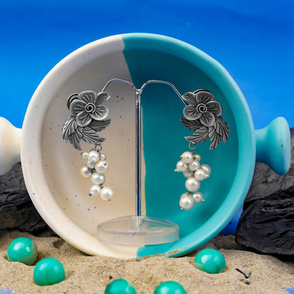 Motiphool- Silver Brass Pearl dangler earrings