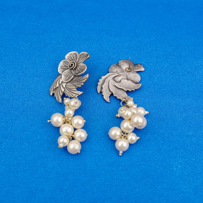 Motiphool- Silver Brass Pearl dangler earrings