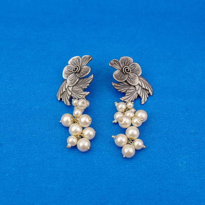Motiphool- Silver Brass Pearl dangler earrings