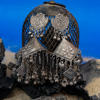 Jhumri- Silver Brass Oxidised Jhumka Earrings