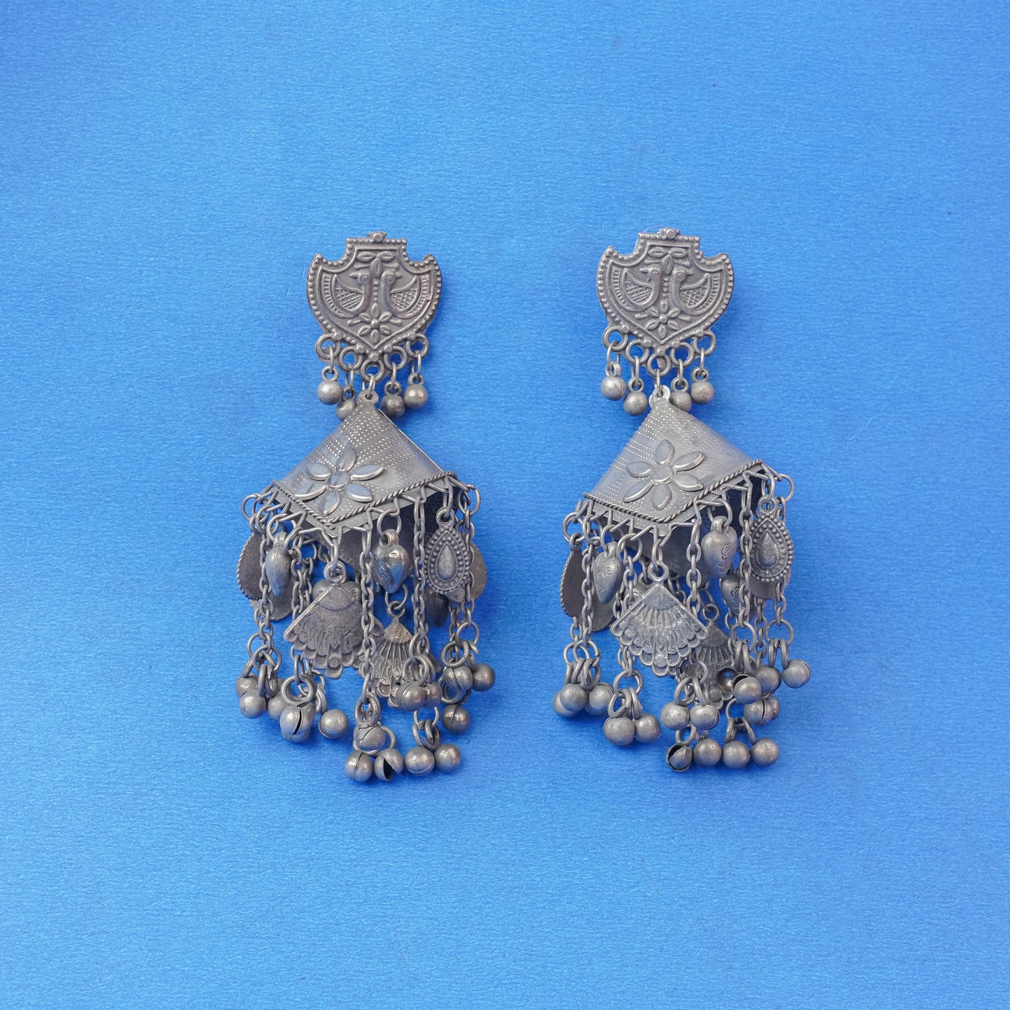 Jhumri- Silver Brass Oxidised Jhumka Earrings
