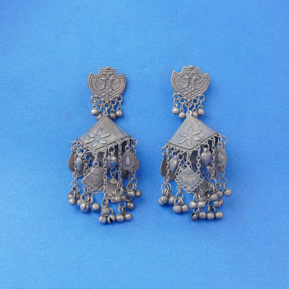 Jhumri- Silver Brass Oxidised Jhumka Earrings