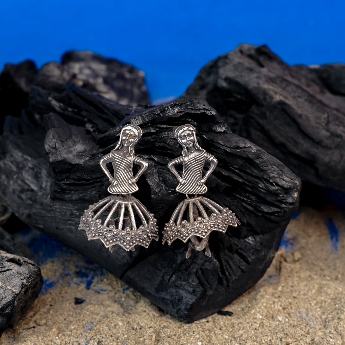 Gudiya- Silver Brass Oxidised stud Earrings