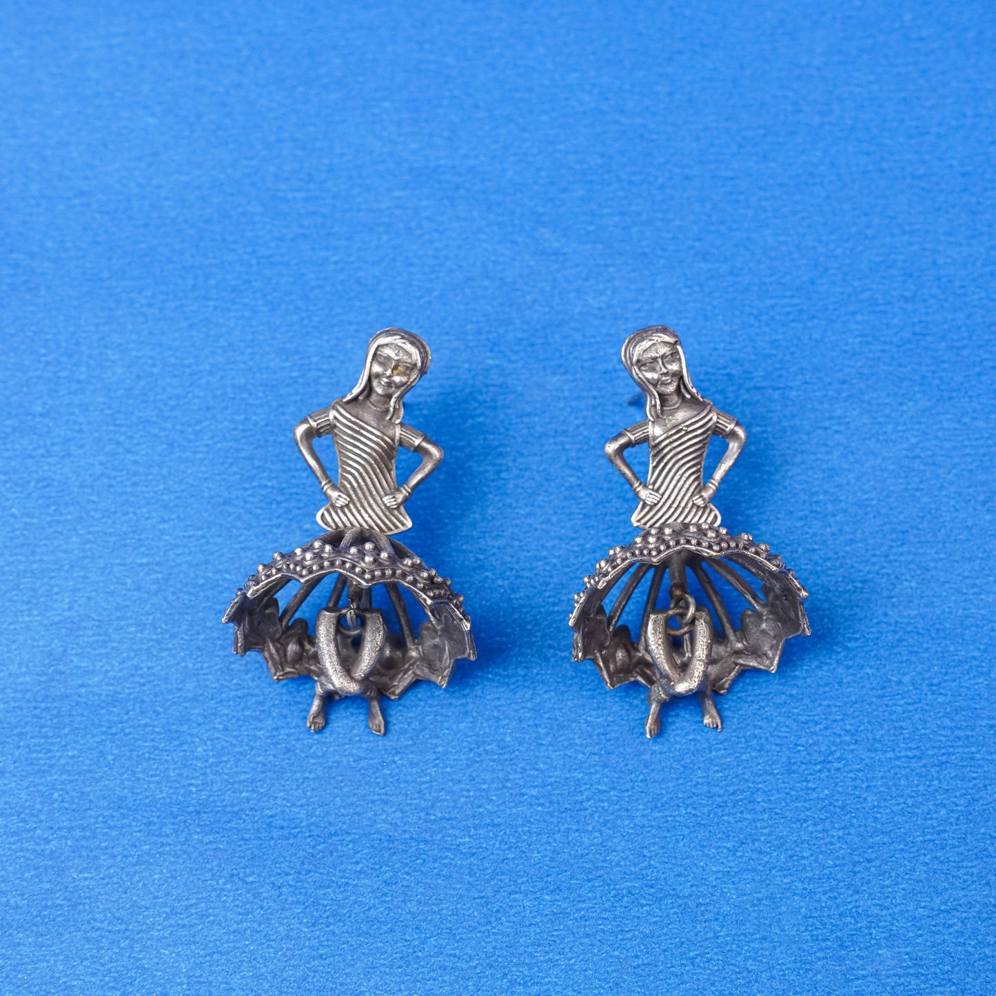 Gudiya- Silver Brass Oxidised stud Earrings