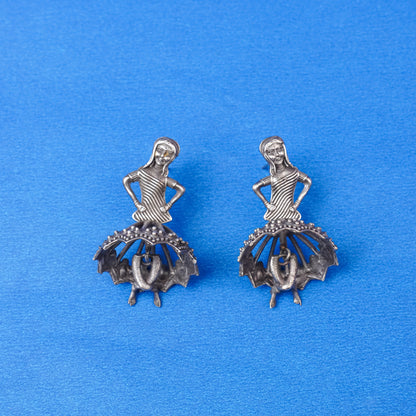 Gudiya- Silver Brass Oxidised stud Earrings