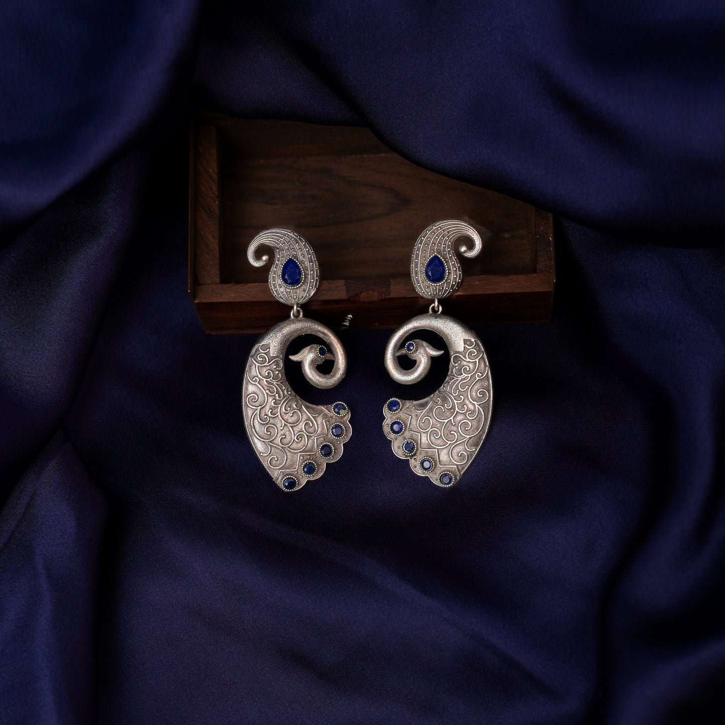 Amarakriti- Silver Brass Oxidised dangler earrings