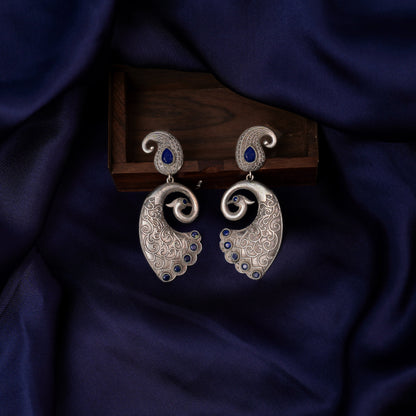 Amarakriti- Silver Brass Oxidised dangler earrings