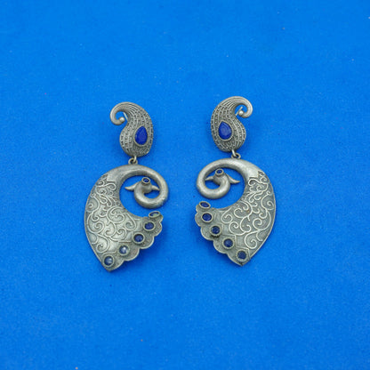 Amarakriti- Silver Brass Oxidised dangler earrings