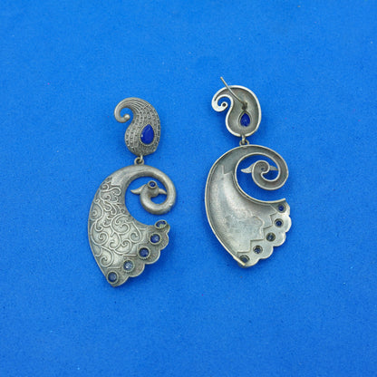 Amarakriti- Silver Brass Oxidised dangler earrings