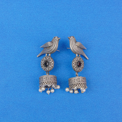 Chakori- Silver Brass Oxidised Jhumka Earrings(Black)