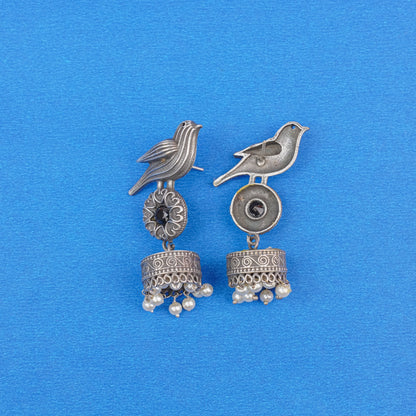 Chakori- Silver Brass Oxidised Jhumka Earrings(Black)