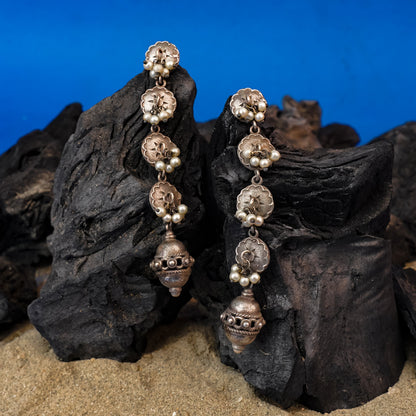 Pushprekha- Silver Brass Oxidisd dangler earrings