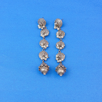 Pushprekha- Silver Brass Oxidisd dangler earrings
