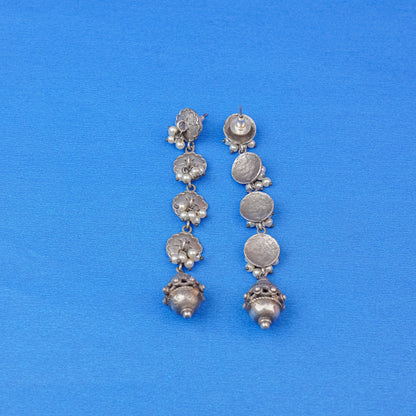 Pushprekha- Silver Brass Oxidisd dangler earrings