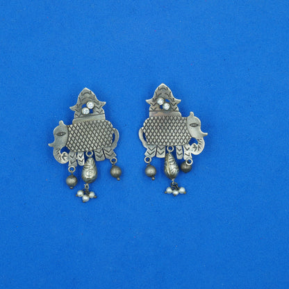 Gajmukhi- Silver Brass Pearl dangler earrings