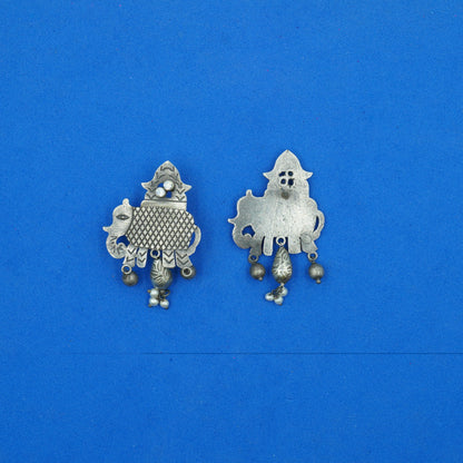 Gajmukhi- Silver Brass Pearl dangler earrings
