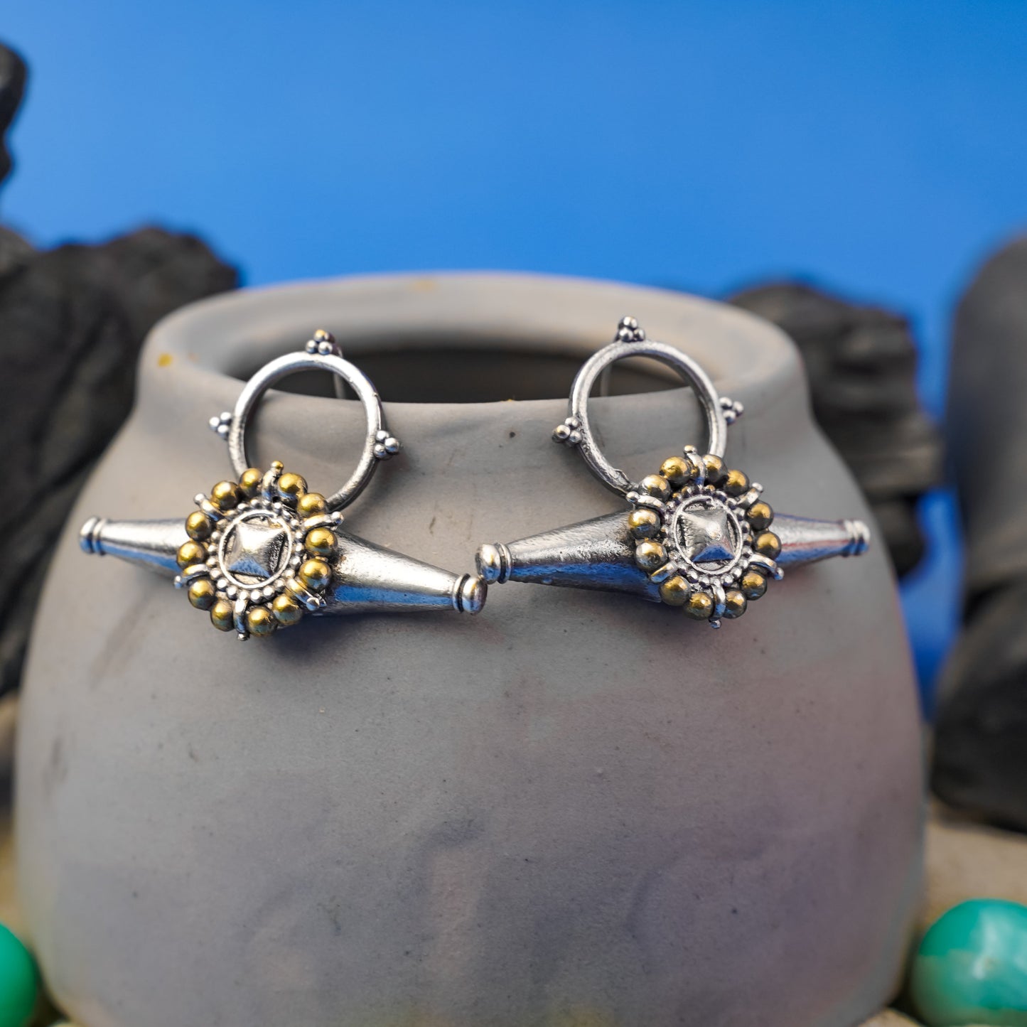 ArkaShringar- Silver Brass Oxidised stud earrings