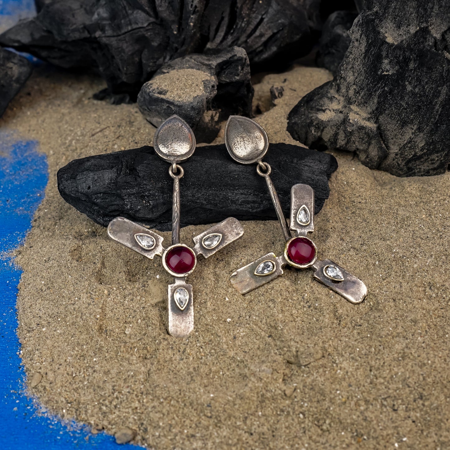 Pawan- Silver Brass Oxidised dangler earrings