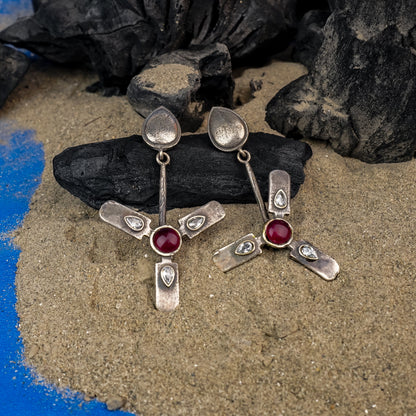 Pawan- Silver Brass Oxidised dangler earrings