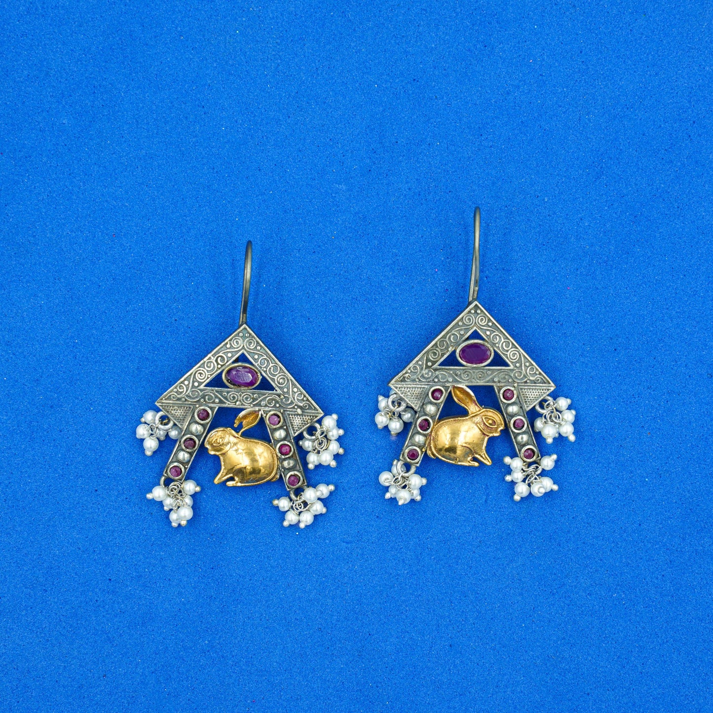 Anugunj- Silver Brass oxidised dangler earrings