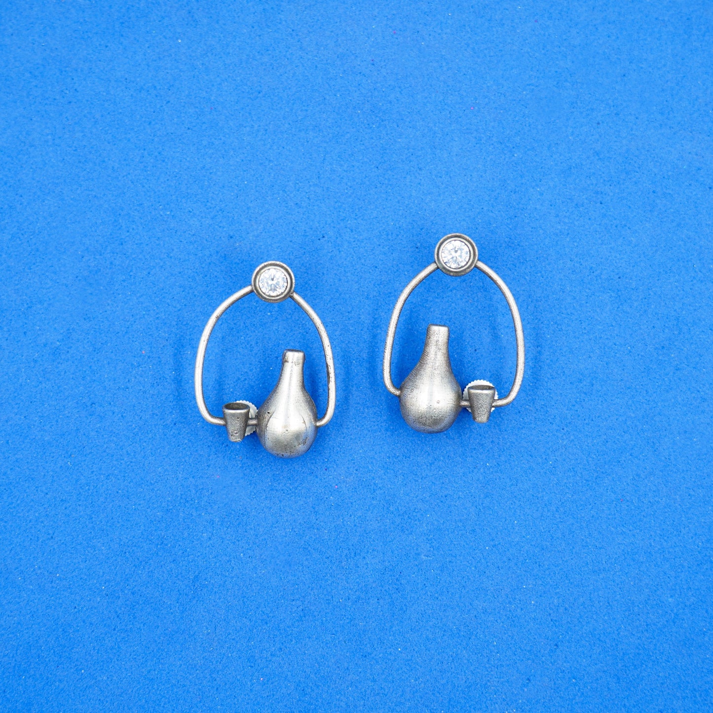 Panghat- Silver Brass oxidised stud earrings