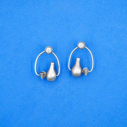 Panghat- Silver Brass oxidised stud earrings