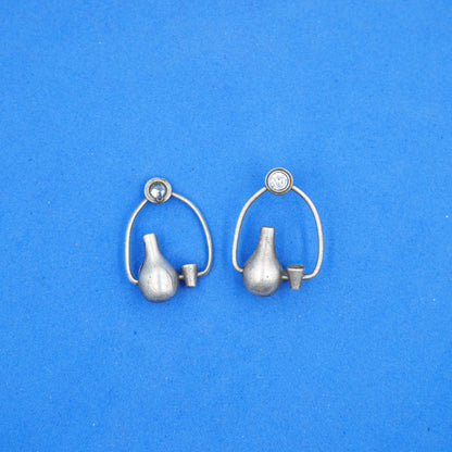 Panghat- Silver Brass oxidised stud earrings