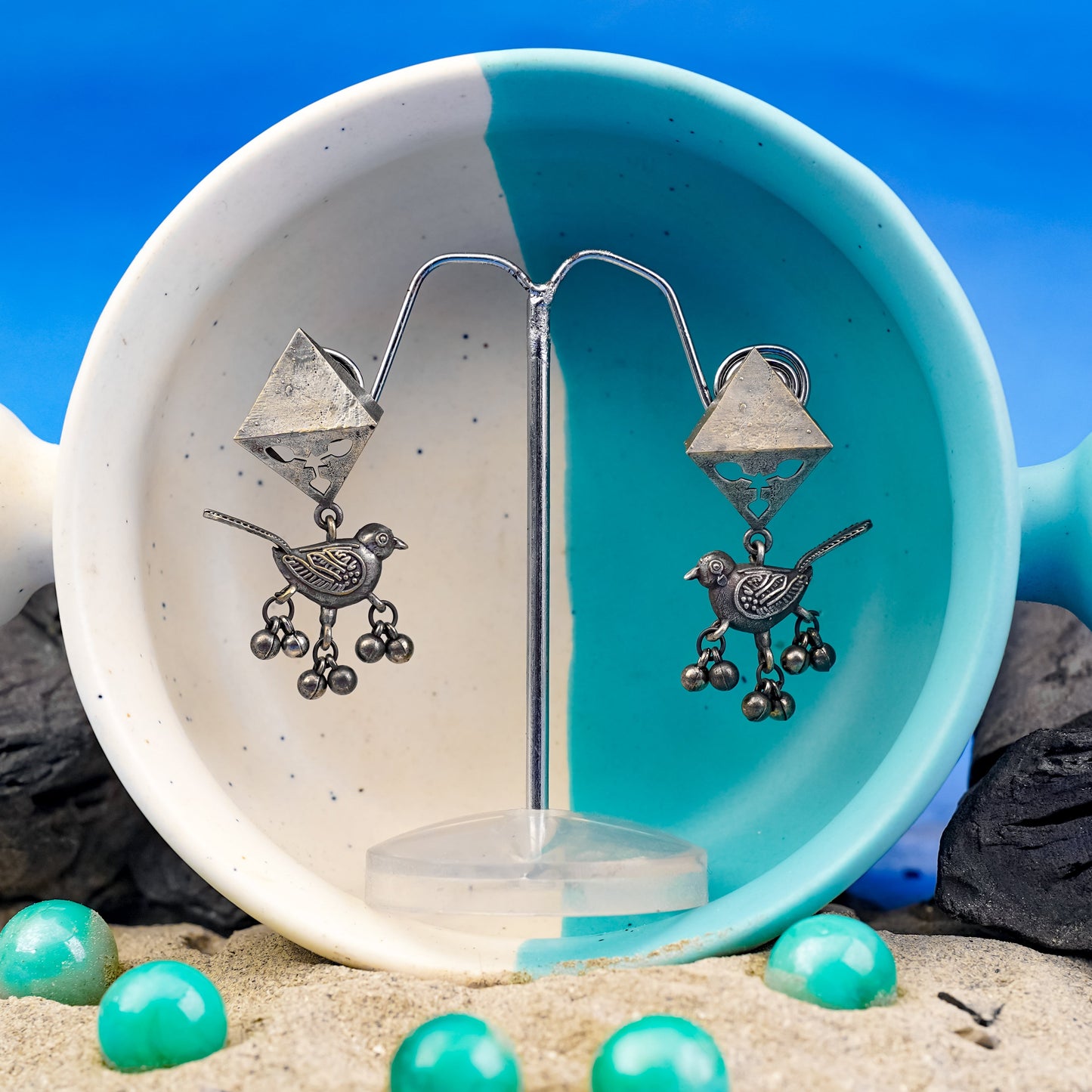 Maina- Silver Brass ghunghroo dangler earrings