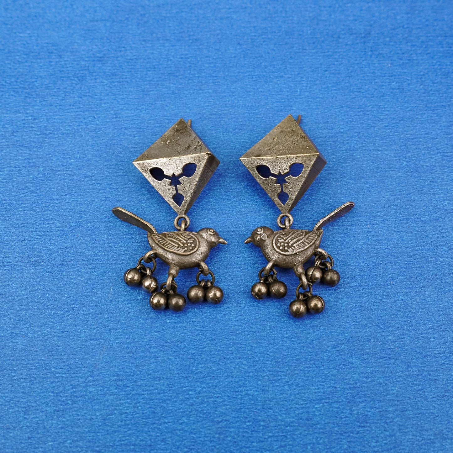 Maina- Silver Brass ghunghroo dangler earrings