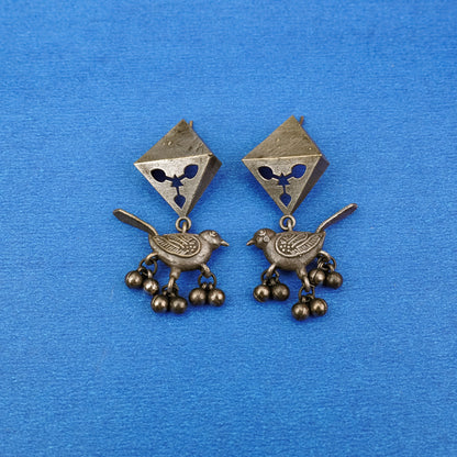 Maina- Silver Brass ghunghroo dangler earrings