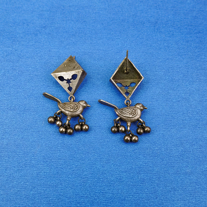 Maina- Silver Brass ghunghroo dangler earrings