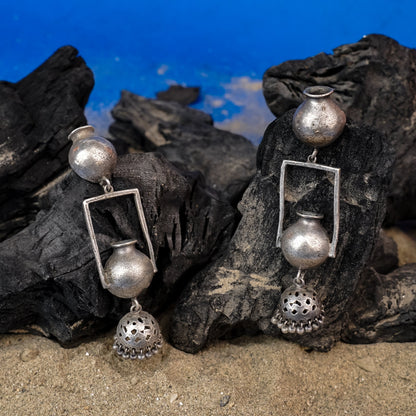 Mridghat- Silver Brass Oxidised dangler Earrings