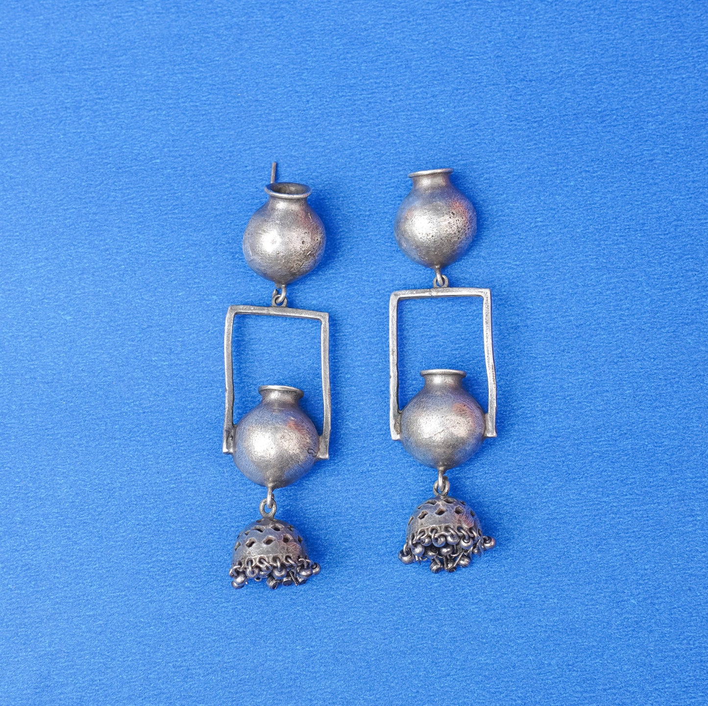 Mridghat- Silver Brass Oxidised dangler Earrings