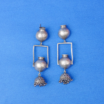 Mridghat- Silver Brass Oxidised dangler Earrings