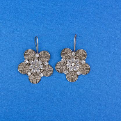 Padmavalli- Silver Brass Oxidised dangler earrings(White)